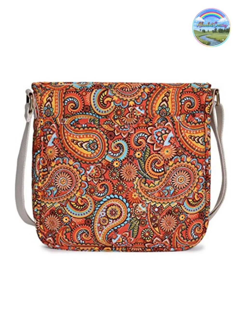 Canvas Floral Crossbody Bag with Multi Pockets, Adjustable Strap